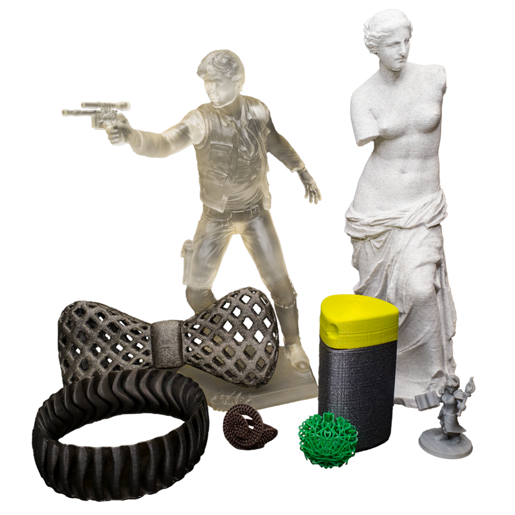 Peças impressas em 3D em múltiplos materiais