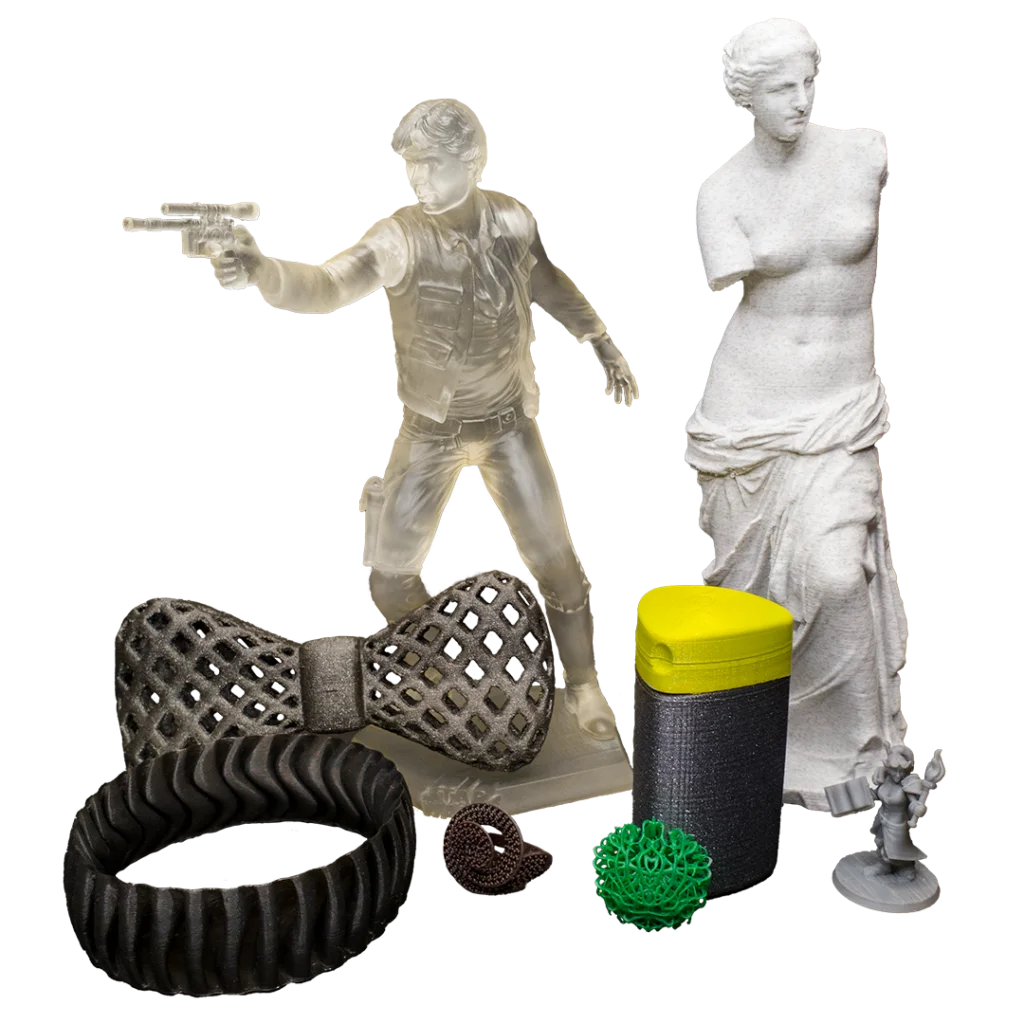 Peças impressas em 3D em múltiplos materiais